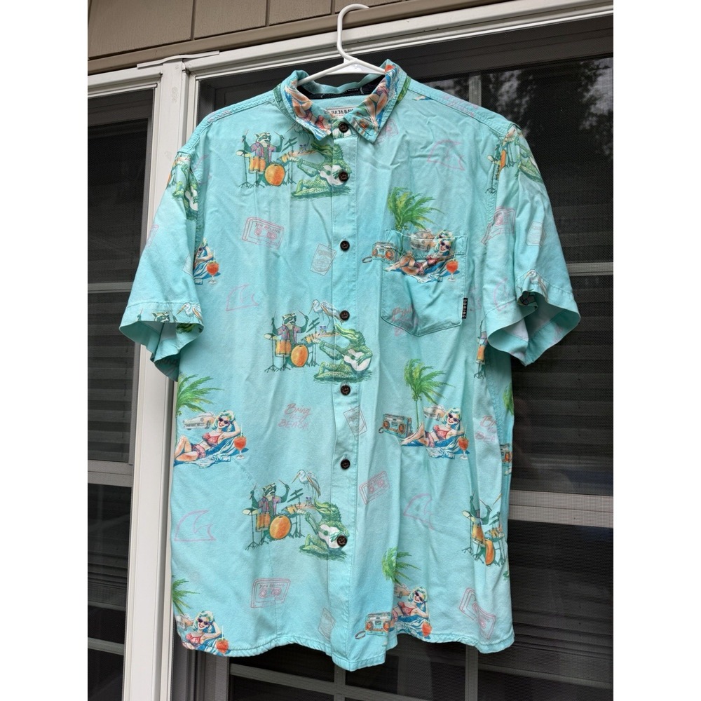 Baja Llama Men's Blue Button Down Short Sleeve Shirt X-Large